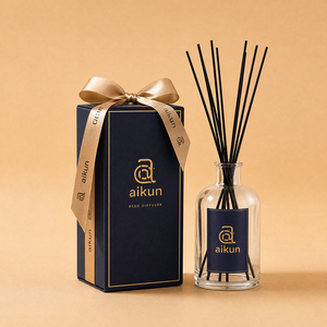 Aikun 2500ml Low MOQ Fast Reply Round Glass Gold Sticker Navy Box Any Scent Long Lasting Reed <b>Diffuser</b> Set for Ecommerce Seller - Product Image 1