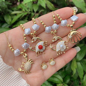 Wholesale <strong>Jewelry</strong> Vintage Style Classic Style Flower <strong>Crab</strong> Shell Copper Zircon 18K Gold Plated Box Chain <strong>Jewelry</strong> Set - Product Image 1