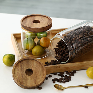 Bocal en borosilicate transparent hermétique pour la cuisine, le café, les épices, la confiserie et le stockage des aliments bocal en <span class=keywords><strong>verre</strong></span> avec couvercle en bois d'acacia - Product Image 2