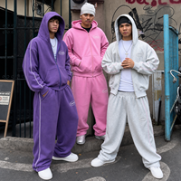 Ensemble de survêtement streetwear personnalisé par le fabricant, avec pantalon de survêtement et sweat à capuche amples, à surpiqûres contrastées, en tissu épais et de coupe oversize