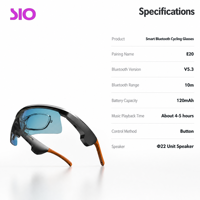   Lunettes de cyclisme intelligentes 5.3, charge magnétique, 4-5 heures de lecture de musique, portée de 10 m, contrôle par bouton, lunettes de sport d'extérieur