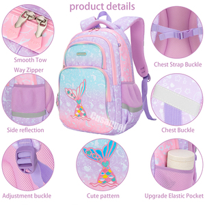 Sac à dos scolaire pour filles Cusangel de haute qualité 3 <span class=keywords><strong>en</strong></span> 1, queue de sirène, polyester, imperméable, avec sac à lunch et trousse à crayons - Product Image 3