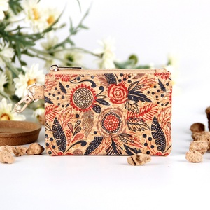 New Design Natural Classic Flowers Cork Paper <b>Small</b> Coin Wallet Biodegradable Durable Vintage Geometric Pattern Clutch Zipper - Product Image 5