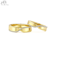 Anillos de Pareja de Lujo en Oro Amarillo Sólido de 18K con Diamantes Naturales, Engaste Pavé, Ajuste Cómodo, Joyería Fina Moderna y Minimalista