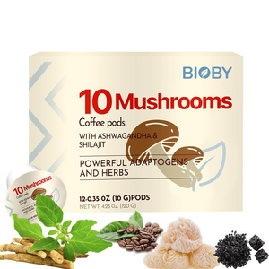 Cápsulas de Café Instantáneo Orgánico Bioby OEM de Marca Privada 10 en 1 <span class=keywords><strong>con</strong></span> Ashwagandha, Shilajit y Adaptógenos para el Sistema Inmunitario, 12 Cápsulas, 120g - Product Image 1