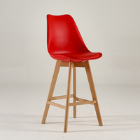 Tabouret de bar moderne avec pieds en bois, dossier, assise en PP et coussin en PU pour restaurant, bar, îlot de cuisine, mobilier de maison