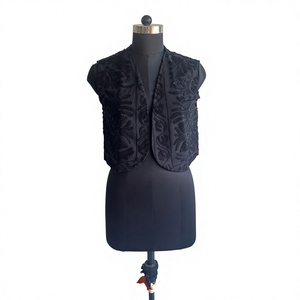 Black Embroidered Floral <b>Women's</b> Short Sleeveless Bohemian Ethnic <b>Waistcoat</b> Vest 100% Cotton XS Size - Product Image 2