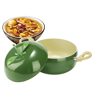 Casserole en céramique verte antiadhésive avec couvercle en forme de pomme, design original, poignées en plastique, pot à soupe, pot à lait - Product Image 4
