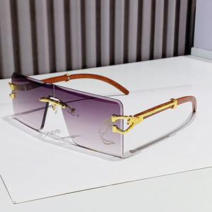 Rimless Rectangle <b>Sunglasses</b> Gradient Lens UV400 Protection <b>Retro</b> Style Unisex Adult Sun Protection Fashionable Design - Product Image 1
