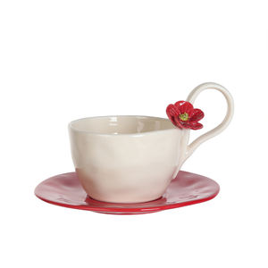 Taza de Cerámica Creativa y Sencilla con Diseño Floral Pintado a Mano para <span class=keywords><strong>Desayuno</strong></span>, Leche, Café, con Platillo - Product Image 2