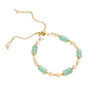 Pulsera De Perlas Adjustable Jade Stone Pearl Bracelet Freshwater Pearl Bead Bangles Vintage Costume Jewelry