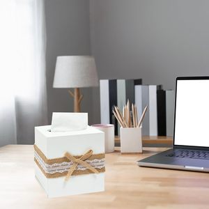 Boîte à mouchoirs multifonction carrée en bois blanc style campagnard, accessoires <span class=keywords><strong>de</strong></span> salle <span class=keywords><strong>de</strong></span> bain, support décoratif étoile <span class=keywords><strong>de</strong></span> mer avec compartiment coulissant - Product Image 4