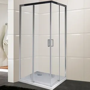 אלגנטית יד שמאל אופסט דלת זכוכית צירים מרובעת דלת כפולה מוארכת תא תא מקלחת יחידת מקלחת