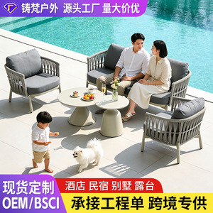 Conjunto de sofás de jardín para exteriores con estructura de aluminio, diseño contemporáneo impermeable para patio, terraza y piscina, muebles de 4 plazas - Product Image 2
