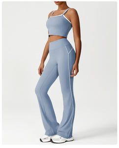 女性用ハイウエストフレアパンツ新作カラーブロックバットリフトフレアレギンスワークアウトランニングフィットネスワイド脚ヨガパンツ - Product Image 5