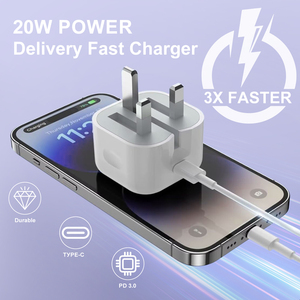 ปลั๊กชาร์จเร็ว UK PD 20W และสายชาร์จ <span class=keywords><strong>Type</strong></span> <span class=keywords><strong>C</strong></span> พร้อมอะแดปเตอร์และสายไฟสำหรับ iPhone - Product Image 4