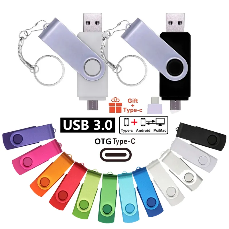 Leveranciers Op Maat Multifunctionele 3in 1 Universele Metalen Otg Swivel Usb Flash Drive 2Gb 4Gb 64Gb 128Gb Type C 2 In 1 Geheugenstick