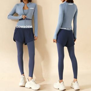 <span class=keywords><strong>Ensemble</strong></span> de sport respirant color block 3 pièces pour <span class=keywords><strong>femme</strong></span> : short 2-en-1, leggings, veste de sport zippée, soutien-gorge de fitness, extensible dans les quatre sens, haute performance - Product Image 1