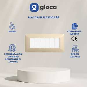 Set di 2 Placche in Plastica per Interruttori a Muro Gloca a 6 Vie, Colore Sabbia, Facile Installazione - Product Image 3