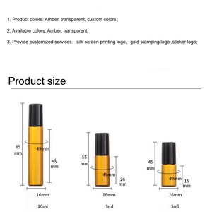 Botella de Vidrio <span class=keywords><strong>Ámbar</strong></span> Degradado de 3ml, 5ml, 10ml, Botella Redonda Recargable con Rodillo y Caja para Envasado de Aceites Esenciales - Product Image 4