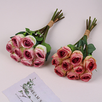 Bouquet de roses artificielles en soie romantique à 9 têtes légèrement stylé pour la maison, le salon, la table à manger, la table basse, l'arrière-plan de mariage