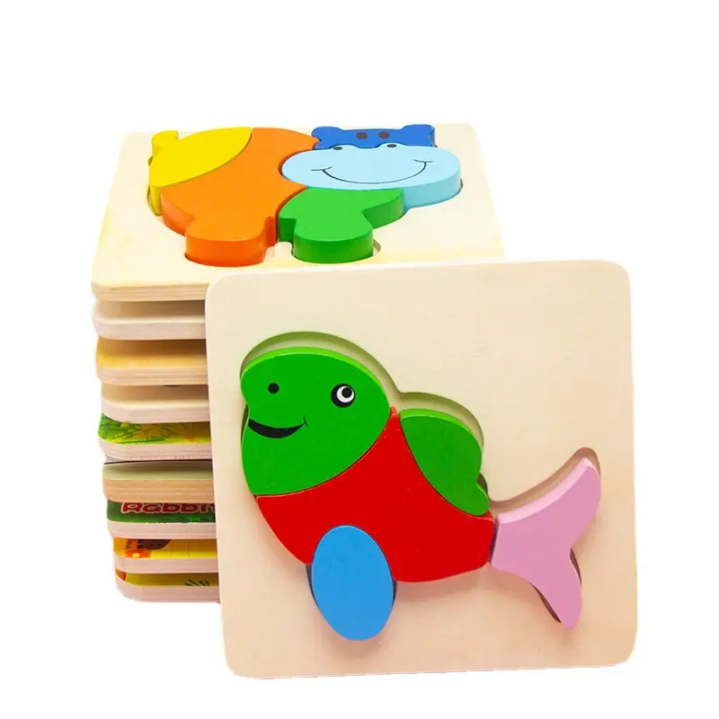 Hoye craft vendita calda puzzle di animali in legno popolare in bambini puzzle di blocchi di cartoni animati prezzo economico puzzle di animali 3D