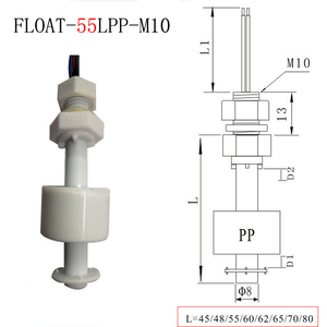 Capteur rapide, capteur de niveau de liquide en plastique pour niveaux haut/bas, interrupteur de niveau de liquide à flotteur en PP, fixation supérieure filetée M10, sortie ON/OFF à 2 fils - Product Image 3