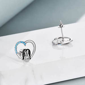 E2213 Orecchini a cuore in oro bianco con pinguini in cristallo e strass, gioielli romantici da regalo per donna - Product Image 3