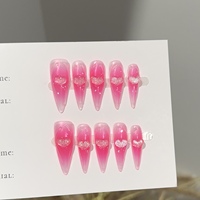 Faux ongles press-on marron faits main personnalisés avec strass en cristal, pointes artificielles stiletto réutilisables en PMMA, 10 doigts
