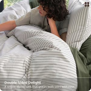 Luxury 100% Linen <strong>Duvet</strong> Cover <strong>Set</strong> 3-Piece Breathable Bedding <strong>Set</strong> <strong>Navy</strong> Striped Linen <strong>Duvet</strong> <strong>Set</strong> for Home - Product Image 3