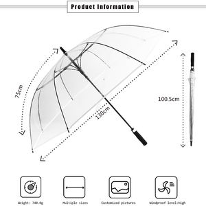 Parapluie de golf surdimensionné à ouverture automatique, design transparent coupe-vent, protection UV, parapluie soleil et pluie pour usage extérieur, grand modèle - Product Image 6