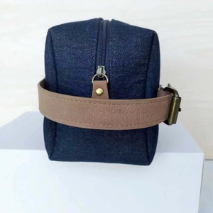 Denim Large Capacity Makeup Bag With Buckle Closure Travel Toiletry Pouch Minimalist Style Unisex Canvas Wristlet - Product Image 6