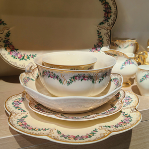Juego de <span class=keywords><strong>Vajilla</strong></span> de <span class=keywords><strong>Porcelana</strong></span> <span class=keywords><strong>Fina</strong></span> Ecológica Royal Elegance, con Borde Dorado, Estilo Vintage, Pintado a Mano - Product Image 2