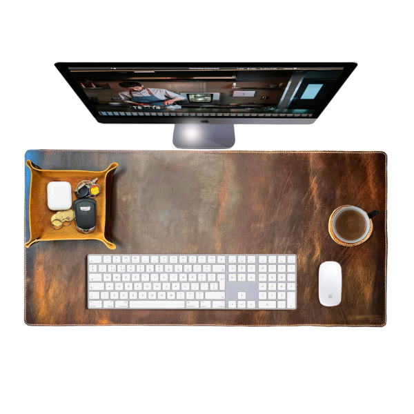 Genuine  Leather Desk Mat Desk Pad  Leather Desk Cover Blotter & Protector - Large Computer Keyboard Gaming Table Mat