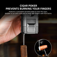 JH Nouvelle Mode Briquet à Cigare Coupe-Cigare et Support Combiné, Briquet à Flamme Jet Coupe-Vent, Torche à Cigare à 3 Feux, Outils 5 en 1