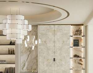 แผ่นหินอ่อนลายทองคำบราซิล Calacatta Gold สำหรับผนัง วิลล่า บันได เคาน์เตอร์ครัว <span class=keywords><strong>อ่าง</strong></span>ล้างหน้า - Product Image 6