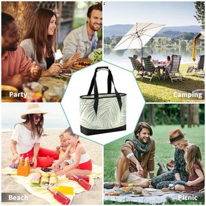 Sac isotherme pour le déjeuner, imprimé feuilles de palmier, sac isotherme réutilisable, sac à main à large ouverture pour les repas quotidiens - Product Image 6