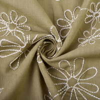 Tissu en coton biologique 100% ODM/OEM, effet lin, motif floral brodé, pour robe de femme, vêtements, pantalons pour garçons et filles
