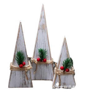 Wooden <b>Christmas</b> <b>Tree</b> Decoration Set <b>Mini</b> Rustic Style Triangle Shape Solid Wood Craft Ornament For Home And Desktop Use - Product Image 1