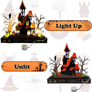 Lámpara LED de Mesa de Madera con Diseño de Casa Embrujada - Decoración para Fiesta de Halloween, Luz Nocturna Espeluznante, Funciona con Pilas, para Uso en Casa u Hotel, IP20 - Product Image 4