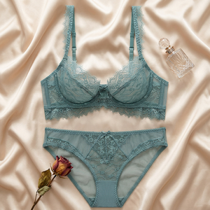 Wholesale Sexy Floral Lace Underwire Plus Size Lingerie Set Breathable Quick-Dry <b>Bra</b> and Panty Ultra-<b>thin</b> Womens Intimates - Product Image 2