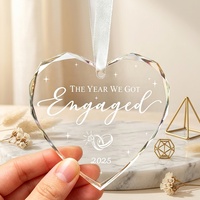 Pendentif en verre cristal personnalisé gravé avec impression UV en forme de cœur, décoration de Noël à suspendre pour la maison et le jardin
