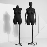 Maniquí de Plástico de Medio Cuerpo, Recubierto de Tela Negra, Talla Grande, para Mujeres con Caderas Anchas y Figura Curvilínea, con Brazos de Madera
