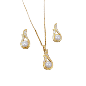 Thời Trang Đầy Đủ Kim Cương Ngọc Trai Trong Sabahfashion Trang Trí Áo Len 18K Vàng Mạ Trang Sức Set - Product Image 1