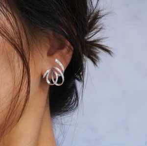 0.84ct VS天然钻石丝带腰带十字形耳环耳钉18k实心珠光最新时尚女性耳钉