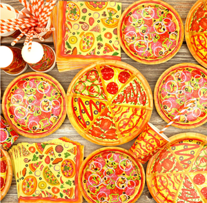 <span class=keywords><strong>Pizza</strong></span>-Geburtstagsparty Einweg-Geschirr-Set Teller Becher Servietten Strohhalme Tischdecke Luftballons Banner Girlande Tortendekoration Zubehör - Product Image 3