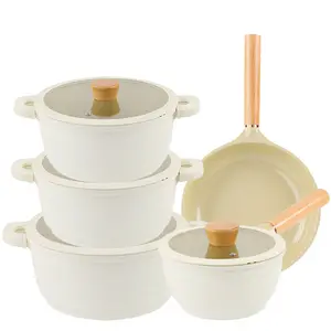 Chất lượng cao gốm không dính Trắng nhôm Cookware Set chậu và chảo Lớp phủ gốm