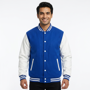 Chaqueta de béisbol universitaria para hombre High Street Style Varsity Fleece Body con manga de piel sintética CollegeBaseballjacket para hombre - Product Image 1