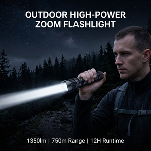 Lampe torche tactique magnétique zoomable longue portée 1000m, LED laser blanc 5050, rechargeable USB-C, avec fonction Power Bank et projecteur de recherche - Product Image 2
