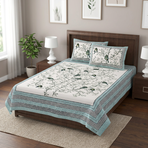 Ensemble de couvre-lit matelassé en coton fait main avec taie d'oreiller et housse de couette imprimées, motif oiseaux, pour la maison et l'hôtel - Product Image 2
